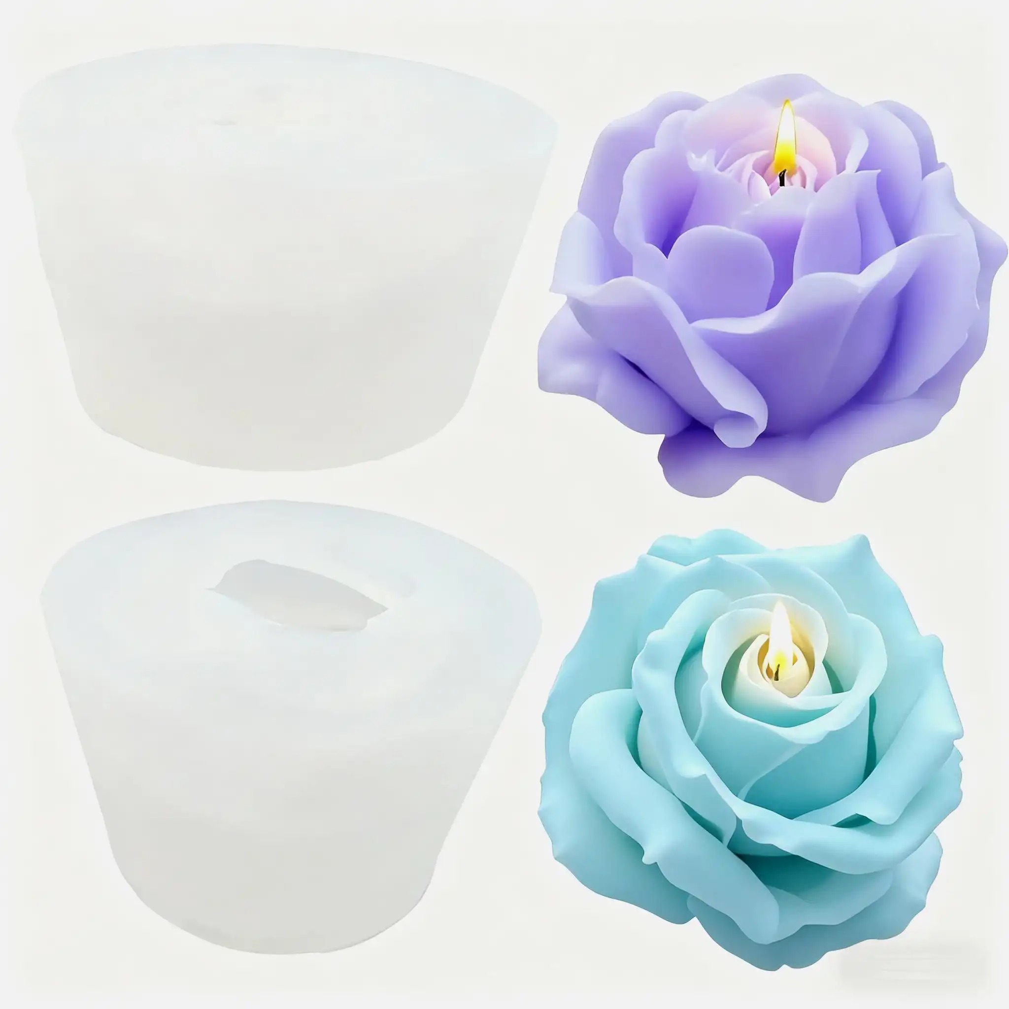 Soap Making In Home - 2개입 로맨틱 3D 장미 실리콘 캔들