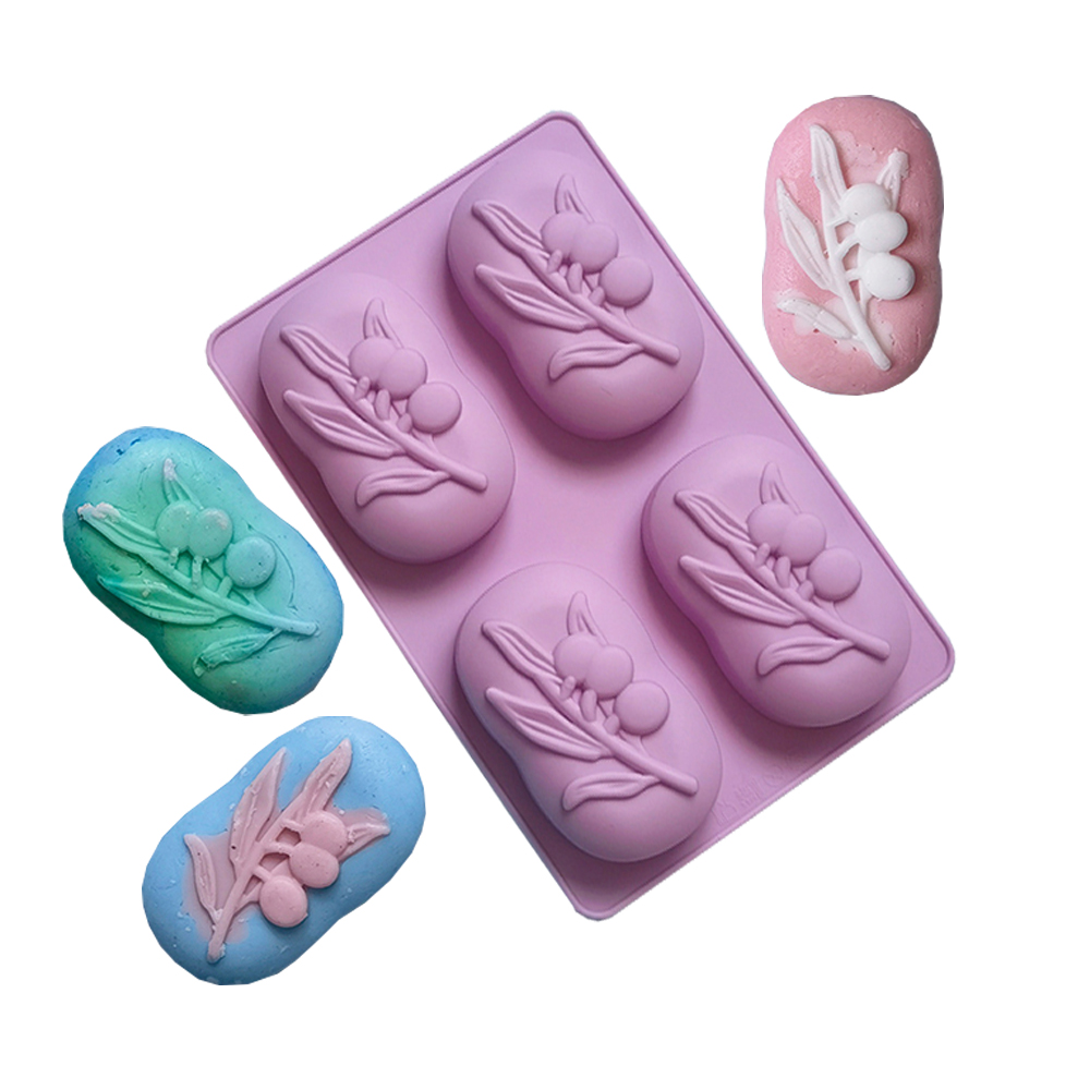 Soap Making Lab - 4 캐비티 타원형 올리브 나무 실리콘